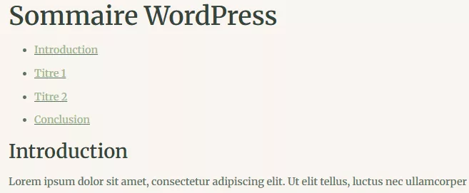 section sommaire wordpress