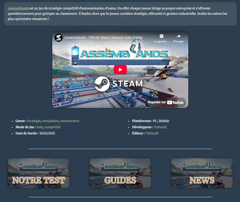 news sisme games assemblands