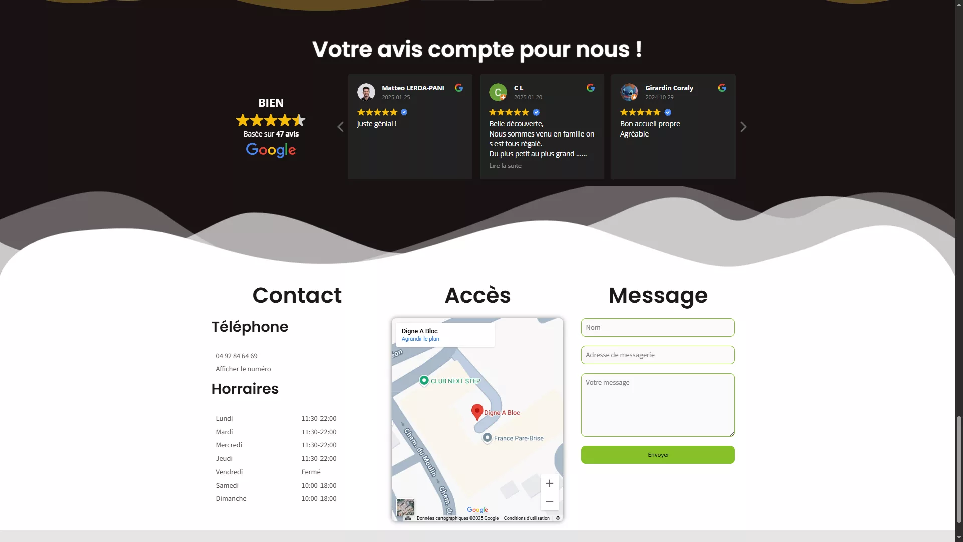 Footer Digne à Bloc - Contact et horaires salle d'escalade Digne-les-Bains