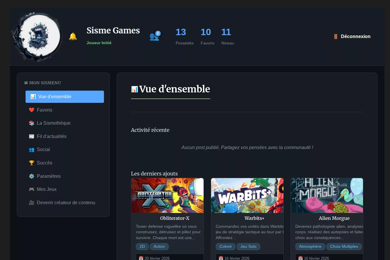 Dashboard Sisme Games